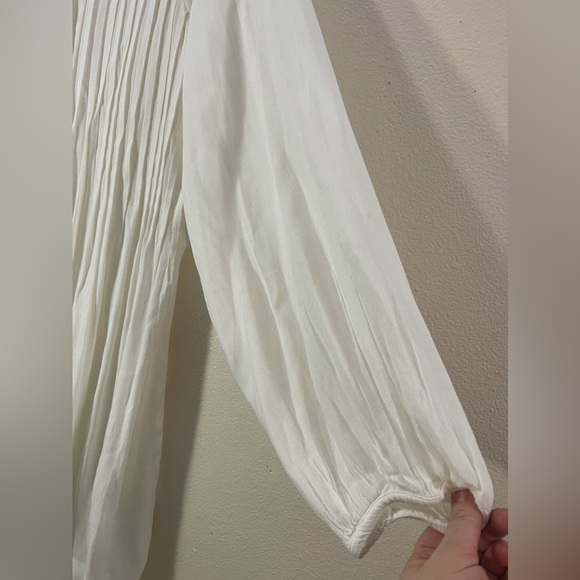 H&M HM White Long Sleeve Pleated Plisse Babydoll Boho Dress Size US 12 NWT - Picture 7 of 7